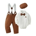 thumbnail image 1 of Baby Boy Clothes Suits Gentleman Outfit Dress Romper Beret Hat Suspender Pants Tie Wedding Set 3-24 Months, 1 of 14