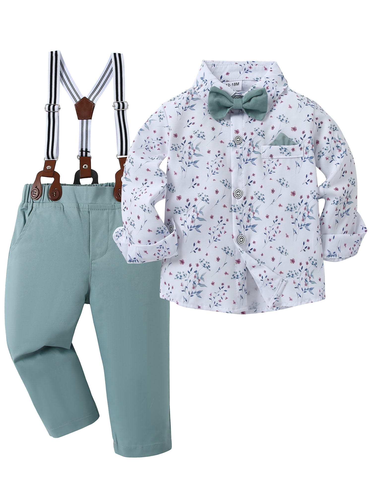 Baby Boy Clothes Suits Toddler 12 Months-6 Years Formal Dress Shirt Suspender Pants Outfit Wedding