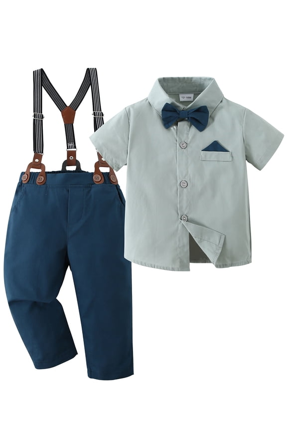Baby Boy Clothes Suits Toddler Formal Dress Shirt Suspender Pants Bowtie Outfit Sets Wedding 1-6T