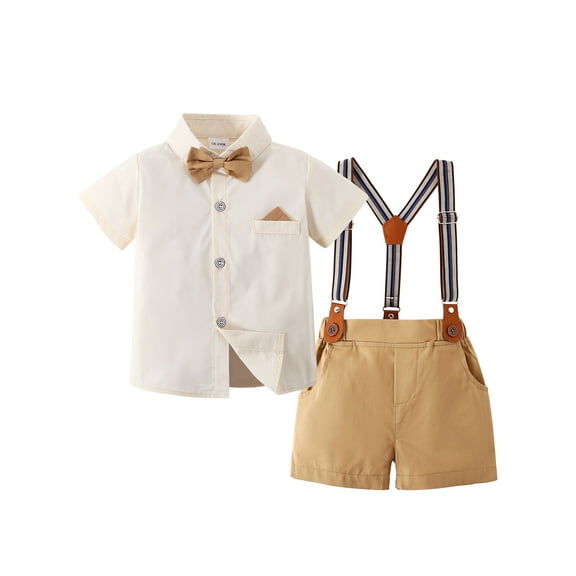 Baby Boy Clothes Suits Toddler Summer Formal Short Shirt Bowtie Suspender Shorts Gentleman Wedding Outfits 1-5T