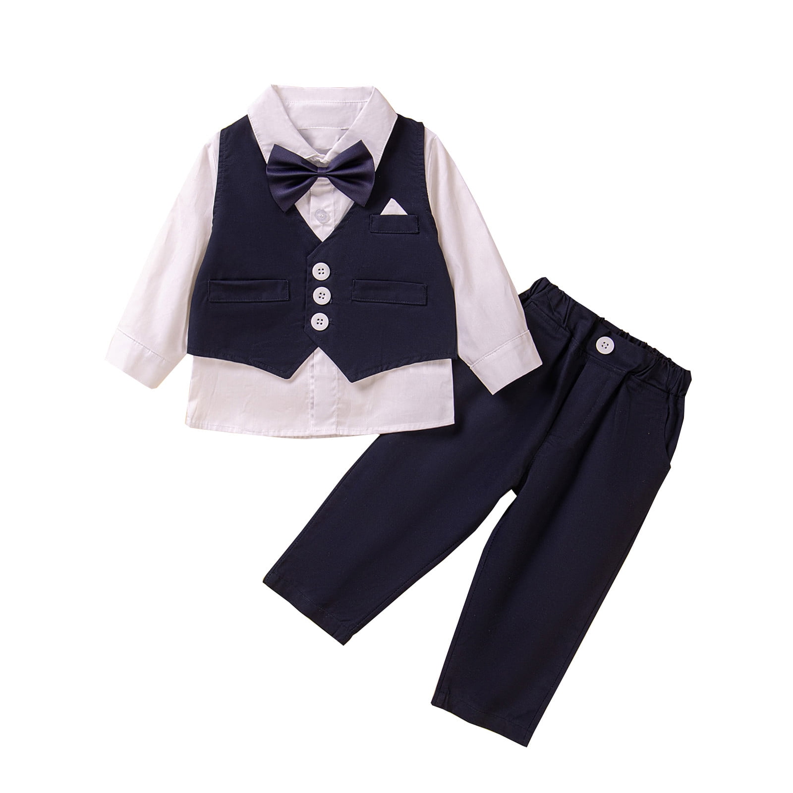 Baby Boy Gentleman Outfits Long Sleeve Button Shirts With Bowtie Suspender Pants Set Kids - View #6