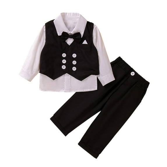 Baby Boy Clothes Toddler Boy Outfits 3PC Suit Bowtie Long Sleeve Shirt + Vest + Pants Set Fashionable Handsome Boys Suit