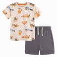 thumbnail image 1 of Baby Boy Clothes Toddler Boy Summer Outfit Cute All Over Print Short Sleeve Crewneck T Shirt Matching Elastic Shorts Set Beige 6-7 Years, 1 of 9