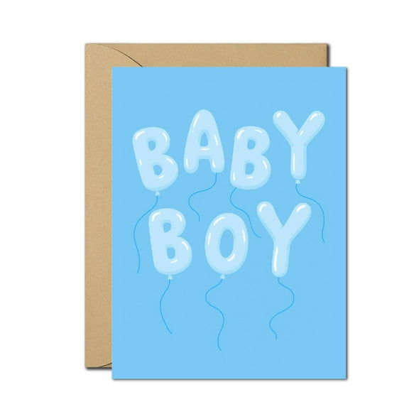 Baby Boy Congratulations Greeting Card - Blue Balloon Lettering Design, Blank Inside, Includes Envelope - Perfect for New Parents, Baby Showers & Birth Announcements