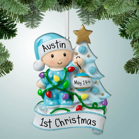Baby Boy Decorating Tree - Personalized Ornament - Baby's First Christmas - 1st Xmas - Perfect Stocking Stuffer - Great Gift Ideas