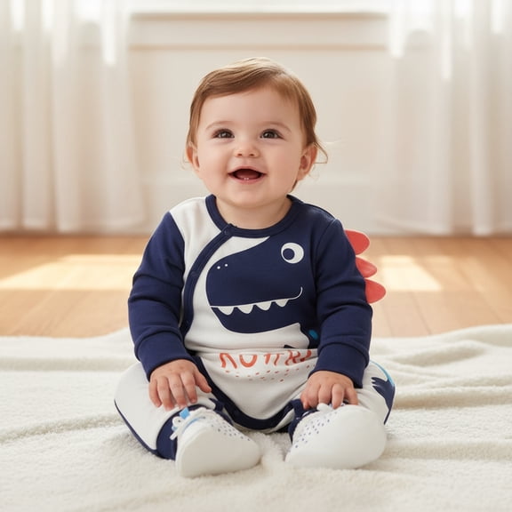 Baby Long Sleeve Jumpsuit – Soft Cotton with Snap Closure