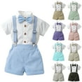 thumbnail image 1 of Baby Boy Dress Clothes 9-12 Months Baby Boys Formal Suit Set Short Sleeve Romper Suspenders Shorts Pants Bowtie Wedding Tuxedo Outfits Cake Smash Clothes, 1 of 9