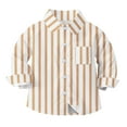 thumbnail image 1 of Baby Boy Dress Shirts Boys Striped Long Sleeve Collared Button Up Shirt with Chest Pocket School Uniform, 3-4 Years Khaki, 1 of 6
