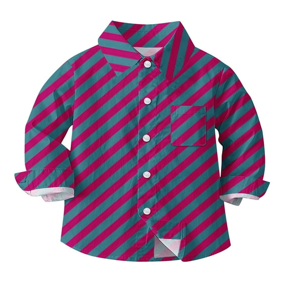 Baby Boy Dress Shirts Boys Striped Long Sleeve Collared Button Up Shirt with Chest Pocket School Uniform, 3-4 Years Purple 01