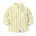 thumbnail image 1 of Baby Boy Dress Shirts Boys Striped Long Sleeve Collared Button Up Shirt with Chest Pocket School Uniform, 3-4 Years Yellow, 1 of 7