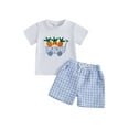 thumbnail image 1 of Baby Boy Easter Outfit 6 12 18 24 Months 2T 3T 4T Toddler Kids Boys Summer Clothes Carrot Cart Embroidery Short Sleeve T-shirt Plaid Elastic Waist Shorts 2 Pcs Set, 1 of 9