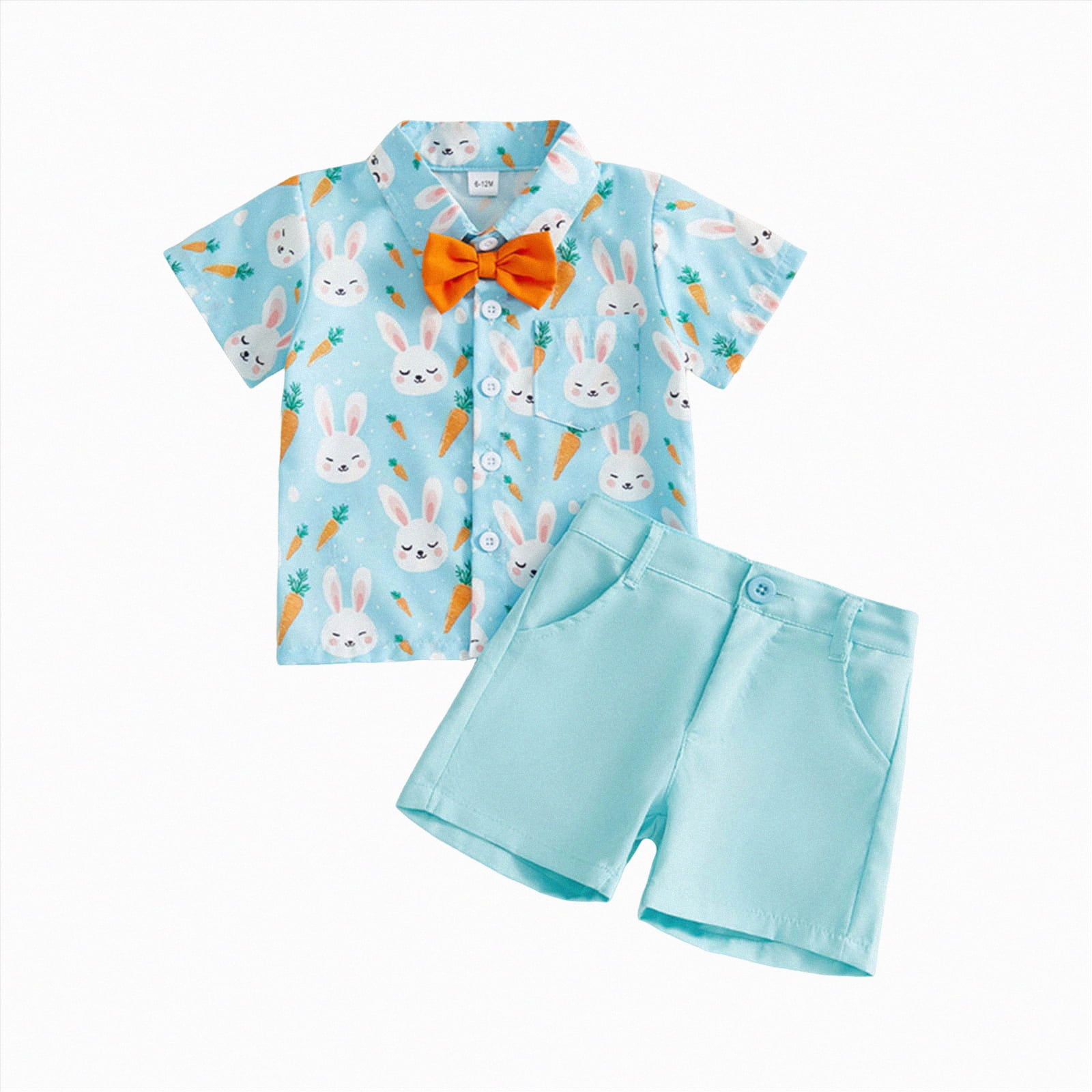Baby Boy Easter Outfit Cartoon Print Short Sleeve Button-Down Shirt Top ...