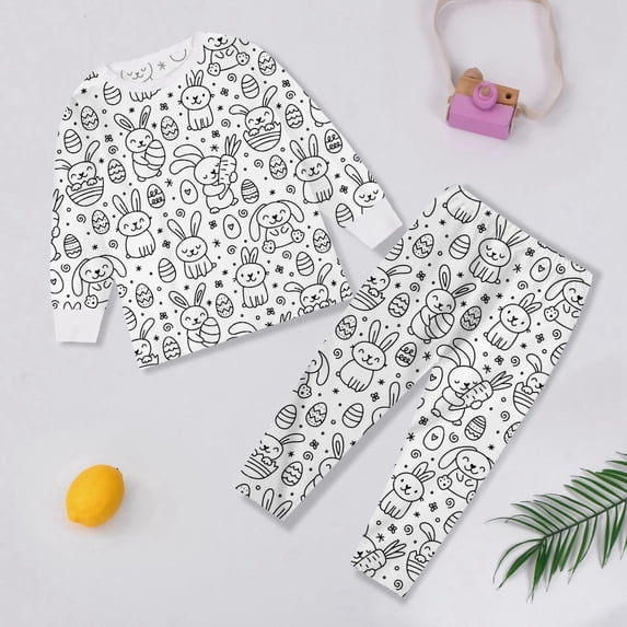 Baby Boy Easter Outfit Kids Easter Bunny Egg Print Long Sleeve Top and Pants Outfit Boys Clothes White 2-3 Years