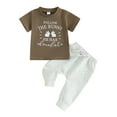thumbnail image 1 of Baby Boy Easter Outfit, Short Sleeve Crew Neck Letters Rabbit Print T-shirt with Elastic Waist Sweatpants 2-piece Outfit, 1 of 10