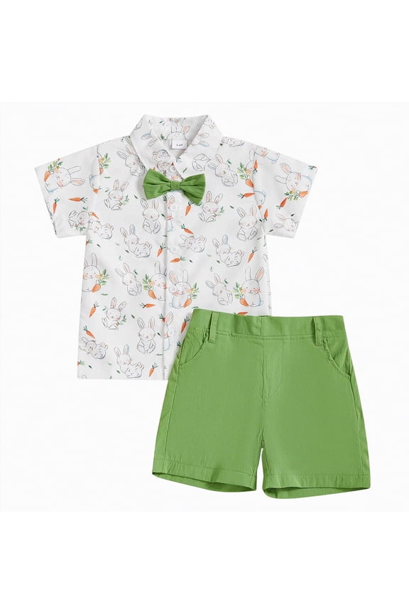 Baby Boy Easter Outfit Toddler Boy Easter Clothing Sets Short Sleeve Gentleman Button Down Shirts and Solid Shorts Set