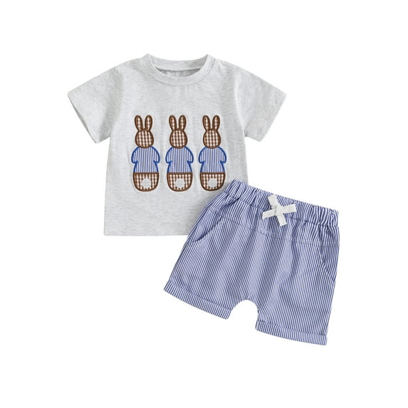 Baby Boy Easter Outfits 3 6 12 18 24 Months 2T 3T Toddler Boys Summer Outfits Short Sleeve Bunny Embroidery T-Shirt + Shorts Set Toddler Clothes