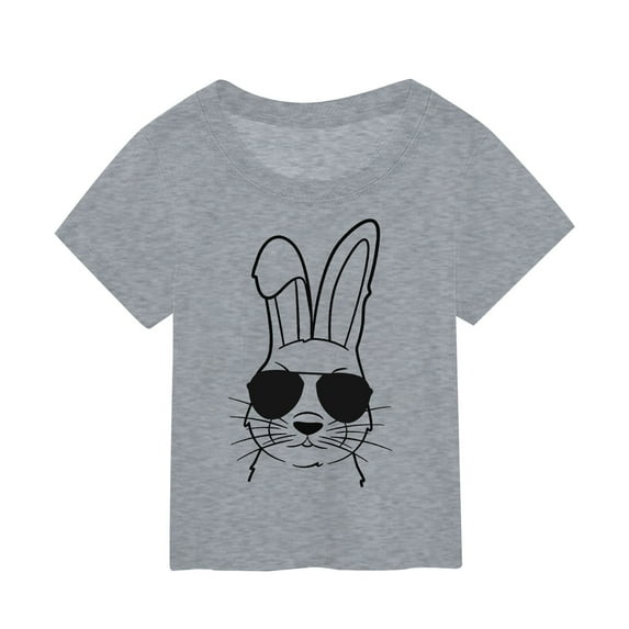 Baby Boy Easter Shirt Cute Bunny Graphic Tees For Boys Unisex Kids Short Sleeve Crew Neck Funny Tshirts Grey 1-2 Years
