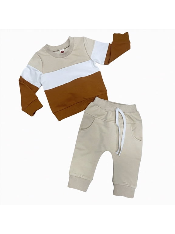 Baby Boy Fall Clothes Boys Fall/Winter Solid Color Long Sleeve Elastic Waist 6 9 12 18 24 Months Everyday Outfit Set 2Pcs