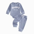 thumbnail image 1 of Baby Boy Fall Clothes Daddy's Boy Long Sleeve Romper and Pants Set | Waffle Knit, Striped, Embroidered, Baby Shower Present, Coming Home Outfit, First Birthday, 1 of 5