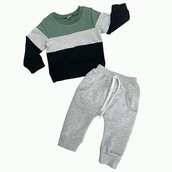 Baby Boy Fall Clothes Kids Boys Spring Color Block Long Sleeve Elastic Waist 12 18 24 Months 2T 3T 4T Everyday Outfit Set 2 PC