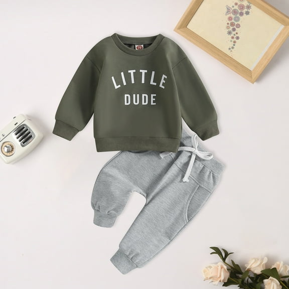 Baby Boy Fall Clothes Set Long Sleeve Crewneck Sweatshirts Pants Infant Newborn Waffle Outfits 6 12 18 24 Months 2T Boys Winter Clothes 12-18 Months