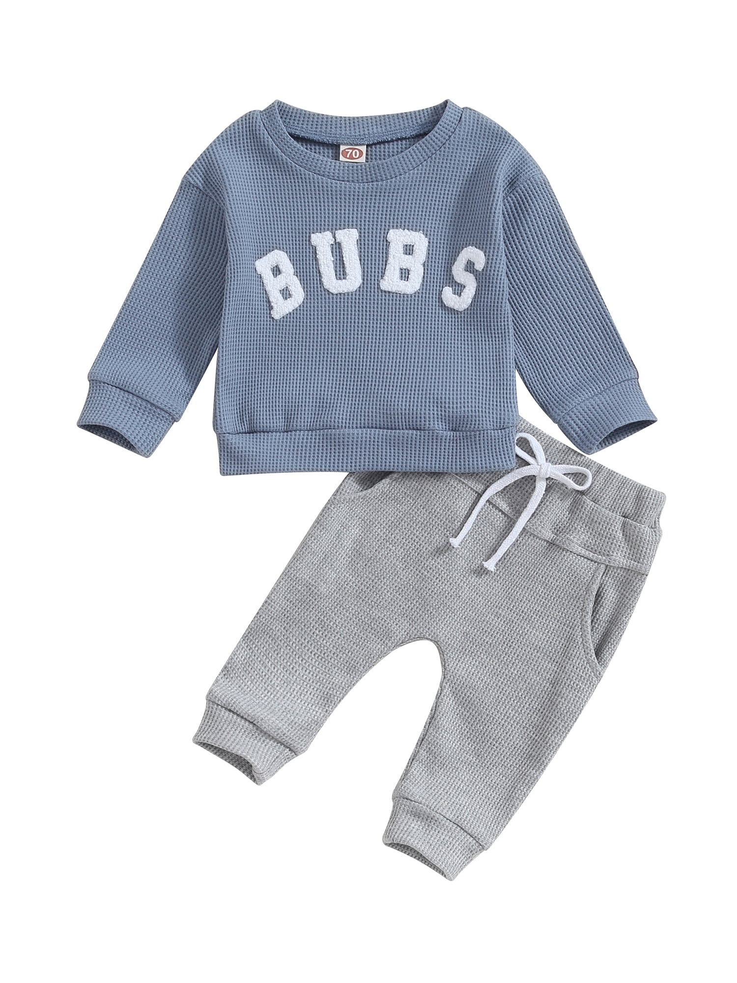Baby Boy Fall Clothes Toddler Waffle Outfit Letter Embroidery Pullover
