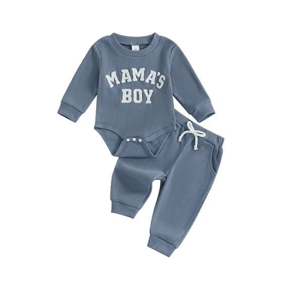Baby Boy Fall Outfit Letter Embroidered Long Sleeve Romper Solid Elastic Waist Pants 2 Piece Set