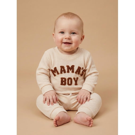 Baby Boy Fall Outfit Letter Embroidered Long Sleeve Romper Solid Elastic Waist Pants 2 Piece Set