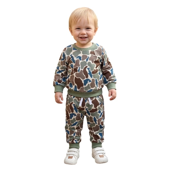 Baby Boy Fall Outfit Long Sleeve Camo Print Sweatshirt + Pants Set