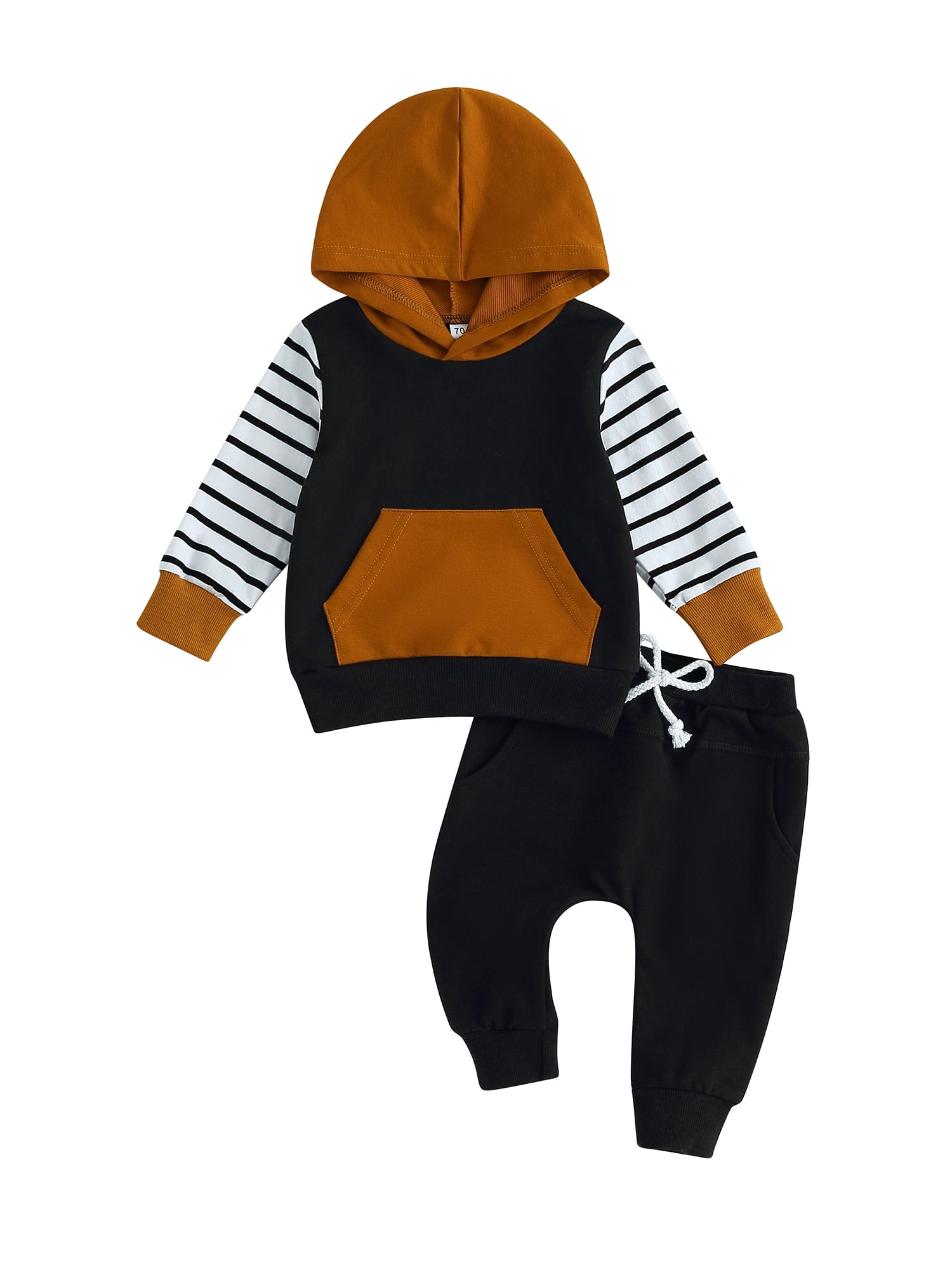 Baby Boy Fall Outfits Striped Long Sleeve Hoodie + Pants Set