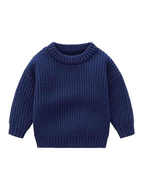 Baby Boy Fall Sweater Toddler Baby Boys Girls Cute Solid Color Cute Winter Thick Casual Keep Warm Sweater New Girls Knit Cardigan Sweater Knit Pullover Tops Dark Blue 90