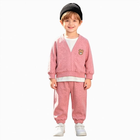 Baby Boy Fall Winter Clothes Toddler Kids Solid Outfits Long Sleeve Sweatshirt Tops + Joggers Pants Set Pink,4-5 Years