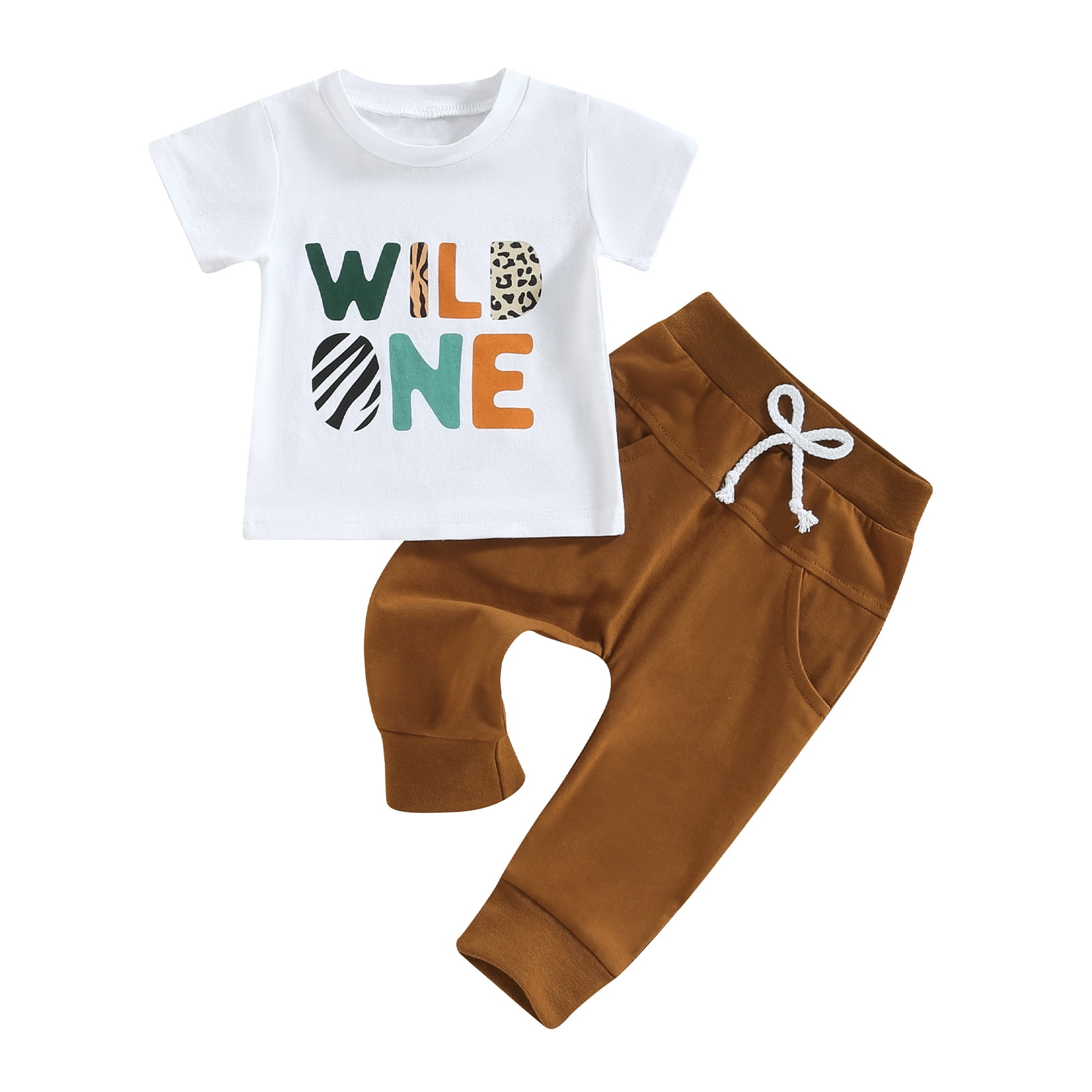 Baby Boy  First Baby Boy Birthday Outfit 1st Wild One Letter Romper Shirts Long Pants One Year Old Birthday Outfit Boy