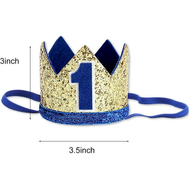 Baby Boy First Birthday Crown Number 1, Glitter Baby First Birthday