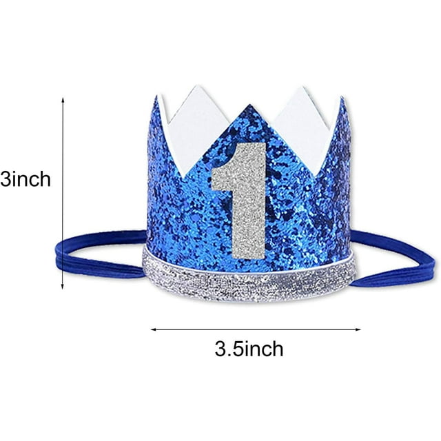Baby Boy First Birthday Crown Number 1, Glitter Baby First Birthday