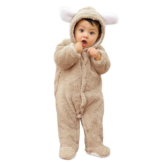 Baby Boy Jumpsuit Beige Onesie Baby Girl Long Sleeve Button down Hooded Jumpsuit Romper with Bear Ears Snowsuit Baby Girl Clothes 0-3 Months