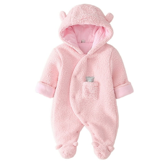 Baby Boy Jumpsuit Pink Onesie Baby Girl Long Sleeve Bear Onesie Hooded Jumpsuit Bodysuit Warm Baby Boy Clothes 3-6 Months Baby Girl Clothes