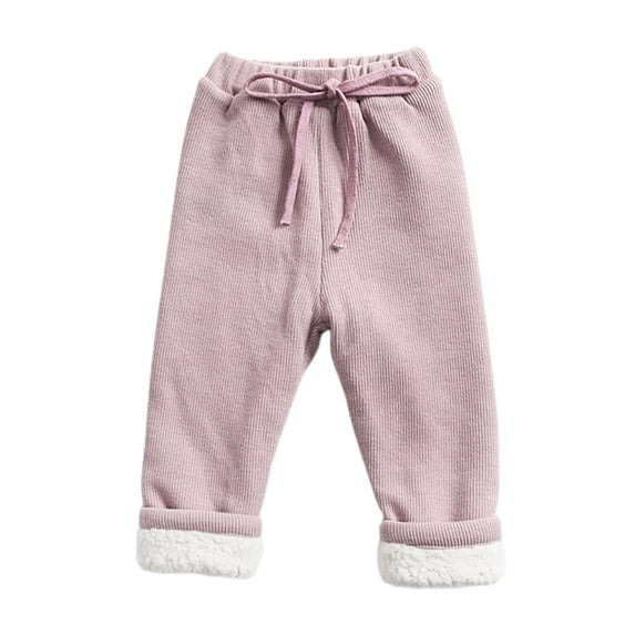 Baby Boy Fleece Warm Pants For Fall Winter Solid Elastic Waist Casual Trousers