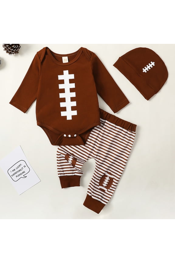 Baby Boy Football Themed Three Piece Jumpsuit Romper Long Sleeve Bodysuit And Pants Set For Toddler Sport Photoshoot Casual Play Wear