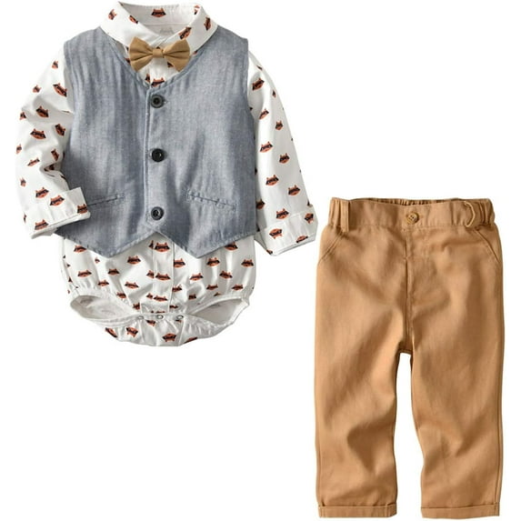 Baby Boy Formal Outfit Tuxedo Plaid Gentleman Suit Onesie Jumpsuit