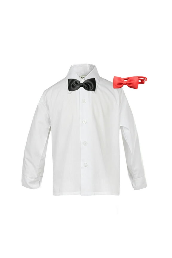 Baby Boy Formal Tuxedo Suit White Button Down Dress Shirt Red Black Bow tie SM-4