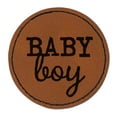 thumbnail image 1 of Baby Boy Fun Text 2.5" Faux Leather Round Engraved Iron-On Patch - Brown, 1 of 6
