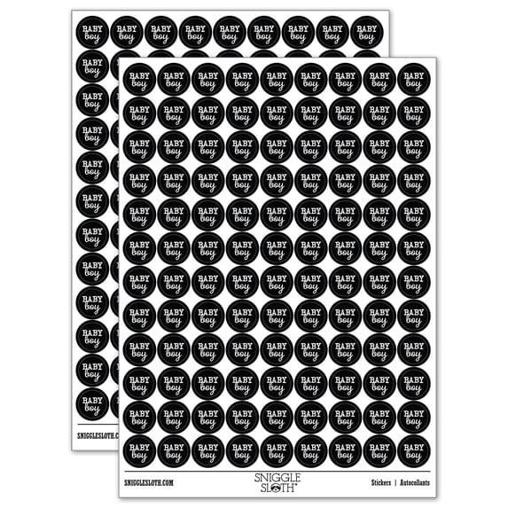 Baby Boy Fun Text 200+ Round Stickers - Black - Matte Finish - 0.50" Size