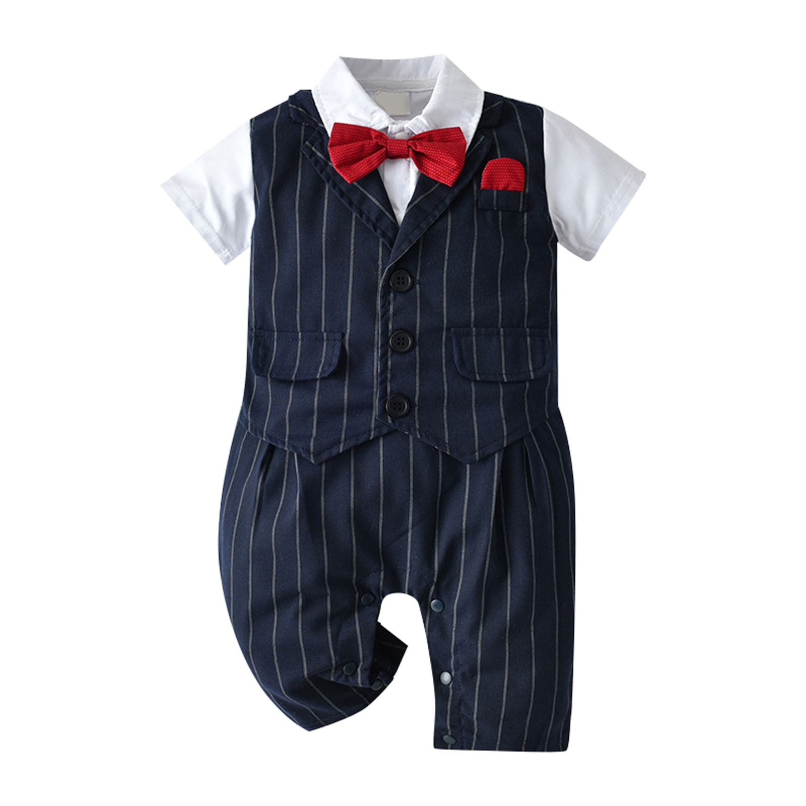 Baby Boy Gentleman White Shirt Bowtie Tuxedo Jumpsuit Overall Romper
