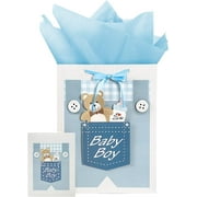 Baby Boy Gift Bag with Tissue Paper and Greeting Card for Baby Shower, New Parents, and More - 16.5" x 12.6" x 5.7", 1 Pcs