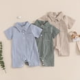 thumbnail image 1 of Baby Boy Gingham Romper Short Sleeve Collared 1Piece Bodysuit with Snap Closure, Summer Casual Plaid Jumpsuit for Boys Khaki 3-6 Months, 1 of 9