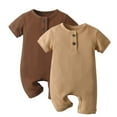thumbnail image 1 of Baby Boy Girl 2 Pack Solid Romper Short Sleeve One Piece Jumpsuits Clothes Sets Brown & Khaki 3-6 Months, 1 of 7