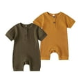 thumbnail image 1 of Baby Boy Girl 2 Pack Solid Romper Short Sleeve One Piece Jumpsuits Clothes Sets Dark Green & Yellow 6-9 Months, 1 of 7