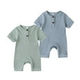 thumbnail image 1 of Baby Boy Girl 2 Pack Solid Romper Short Sleeve One Piece Jumpsuits Clothes Sets Light Green & Blue, 1 of 7