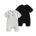 thumbnail image 1 of Baby Boy Girl 2 Pack Solid Romper Short Sleeve One Piece Jumpsuits Clothes Sets White & Black 0-3 Months, 1 of 7